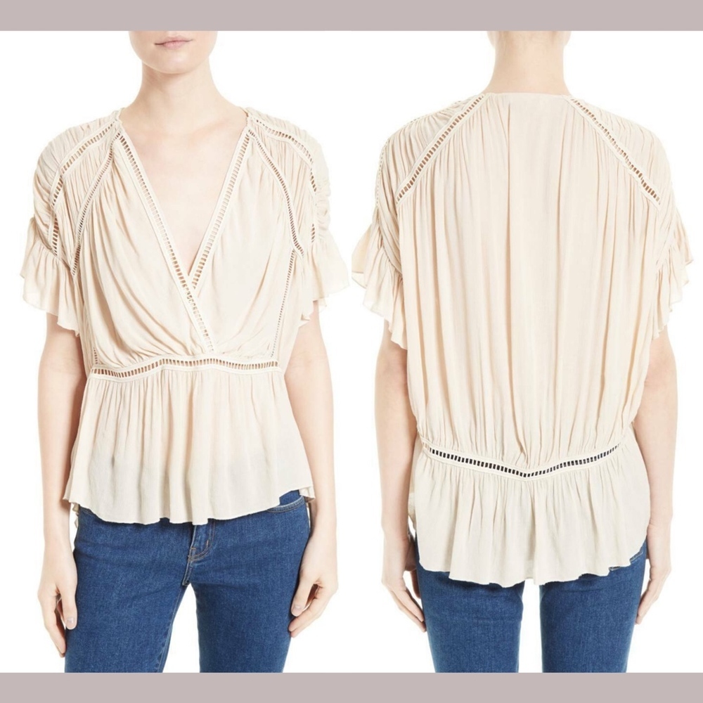 NEW‎ $495 IRO Lesly Surplice V Neck Blouse in Cream [SZ 38 ]